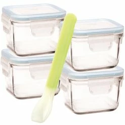 Glasslock Square Baby Set with Silicone Spoon 5 Piece 82mm X 82mm X 57mm / 210ml