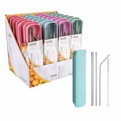 Appetito 5 Piece Stainless Steel Straw Set With Case - Blue