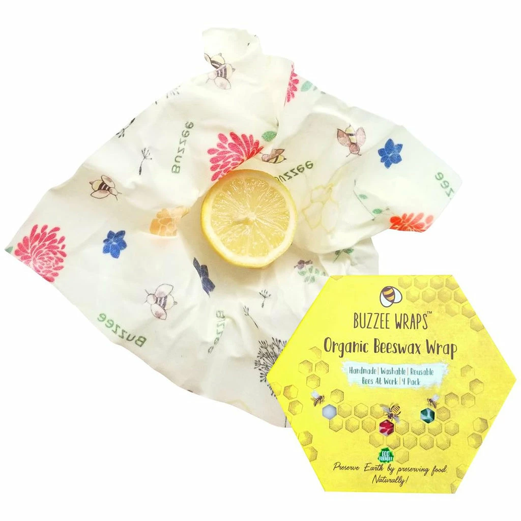 Buzzee Organic Beeswax Wraps Pack 4 - Bees at Work 1 Buzzee Organic Beeswax Wraps Pack 4 - Bees at Work