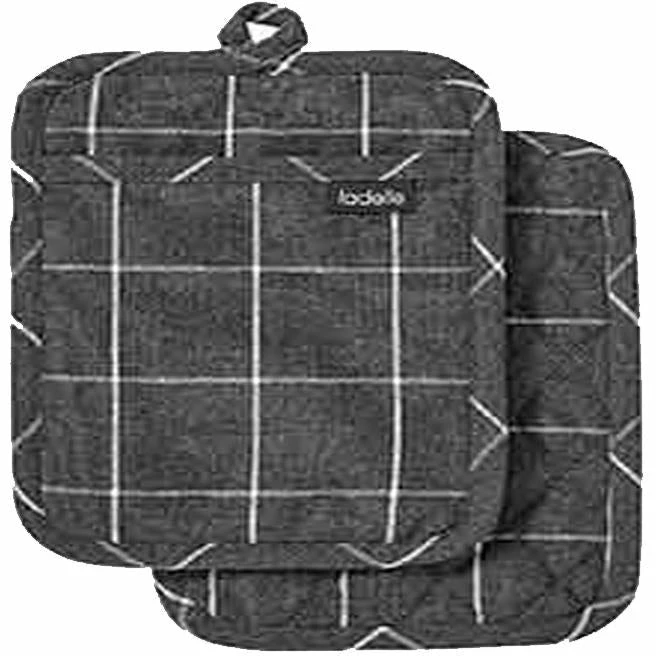 Ladelle Eco Check Charcoal 2pk Pot Holder 1 Ladelle Eco Check Charcoal 2pk Pot Holder
