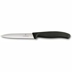 Victorinox Paring Knife Wavy Edge Pointed Tip 10cm Black