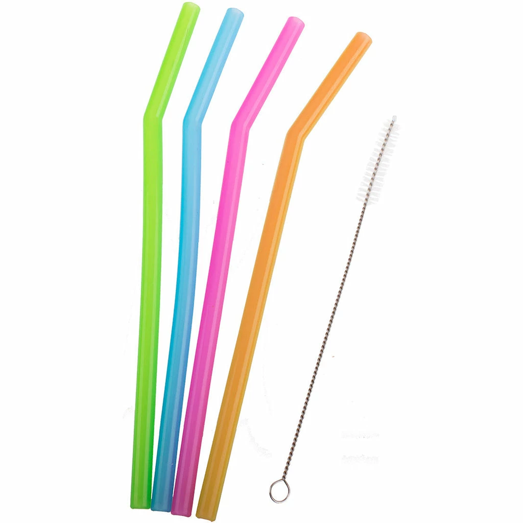 Appetito Translucent Silicone Bent Straws Set 4 With Brush 1 Appetito Translucent Silicone Bent Straws Set 4 With Brush
