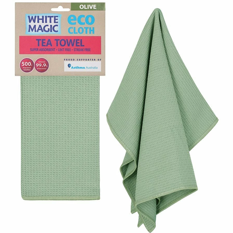 White Magic Tea Towel Single Olive 1 White Magic Tea Towel Single Olive