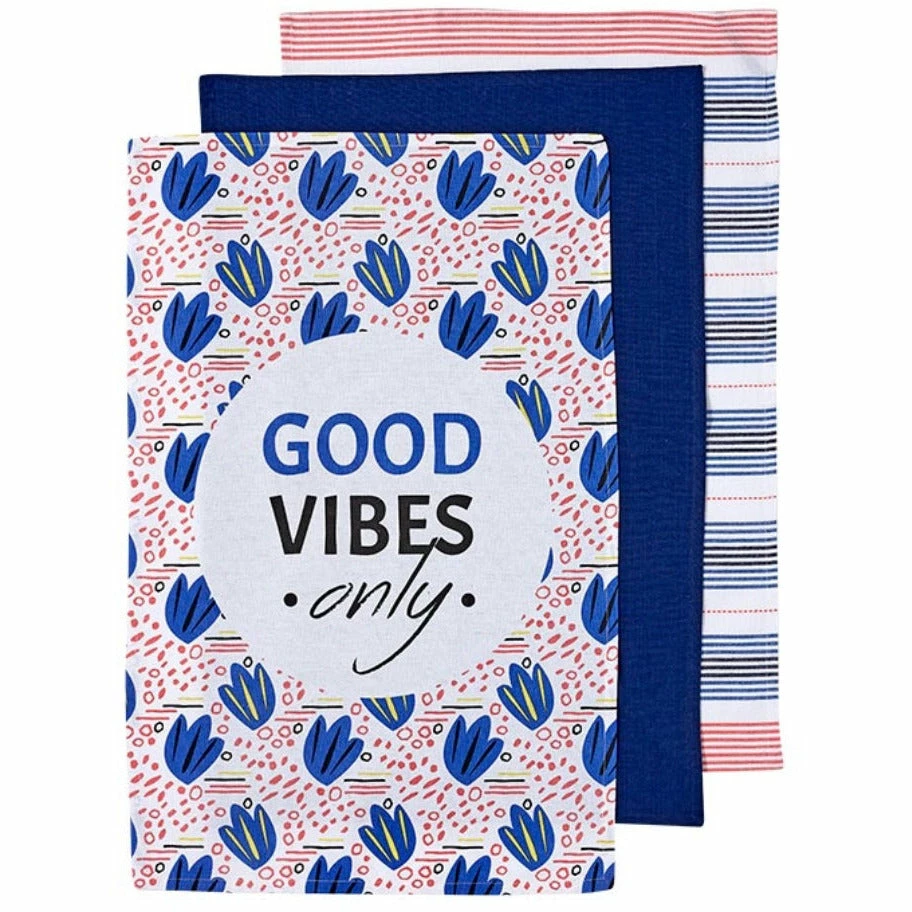 Ladelle Arise Good Vibes Kitchen Towel 3 Pack - Assorted - Blue 2 Ladelle Arise Good Vibes Kitchen Towel 3 Pack - Assorted - Blue - Image 2