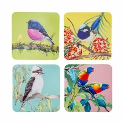 Maxwell and Williams Katherine Castle Bird Talk Cork Back Coaster 10.5cm Set of 4 Assorted Gift Boxed