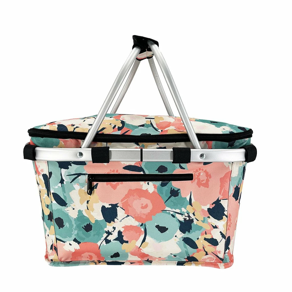 Sachi Insulated Carry Basket With Lid Pastel Blooms 2 Sachi Insulated Carry Basket With Lid Pastel Blooms - Image 2