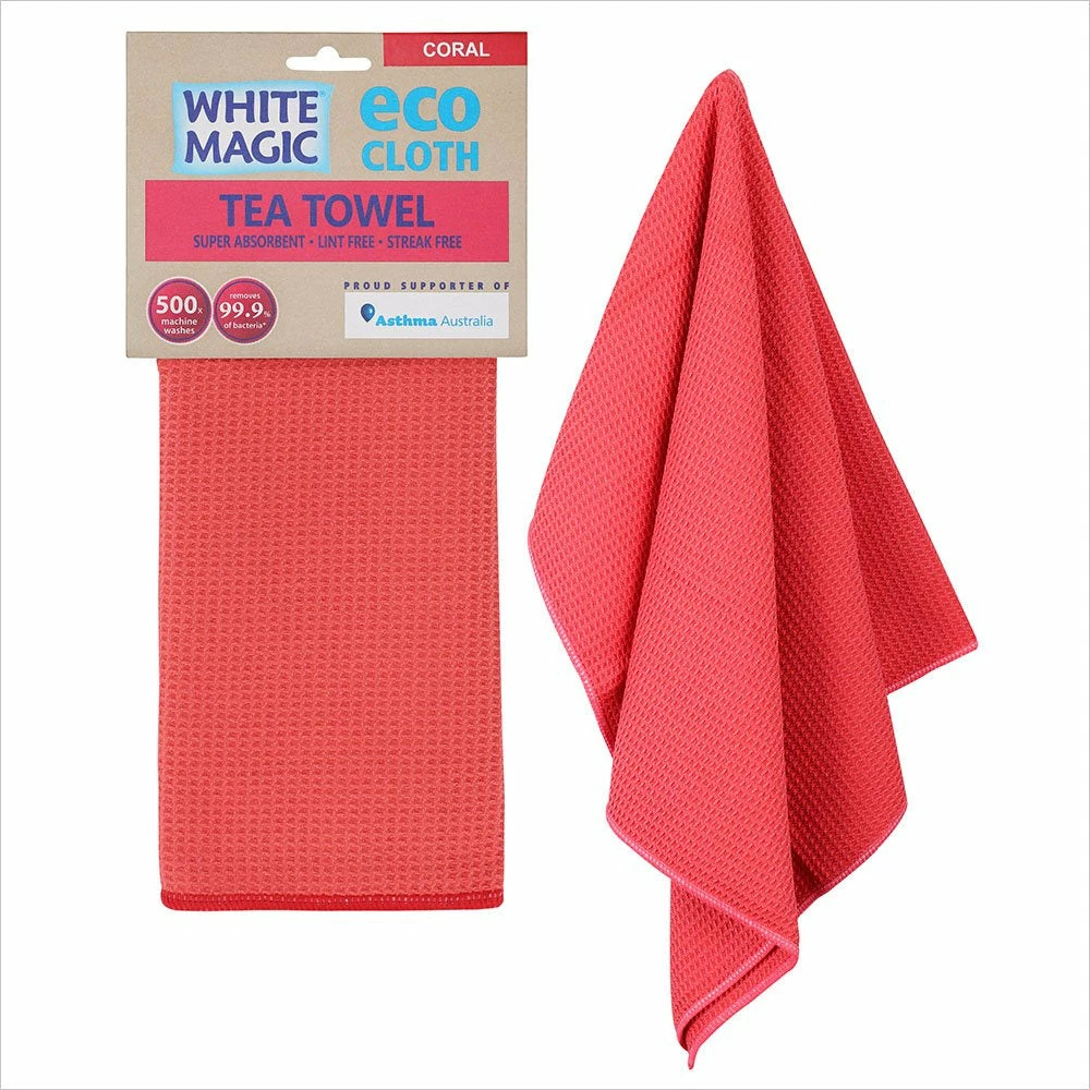 White Magic Tea Towel Single Coral 1 White Magic Tea Towel Single Coral
